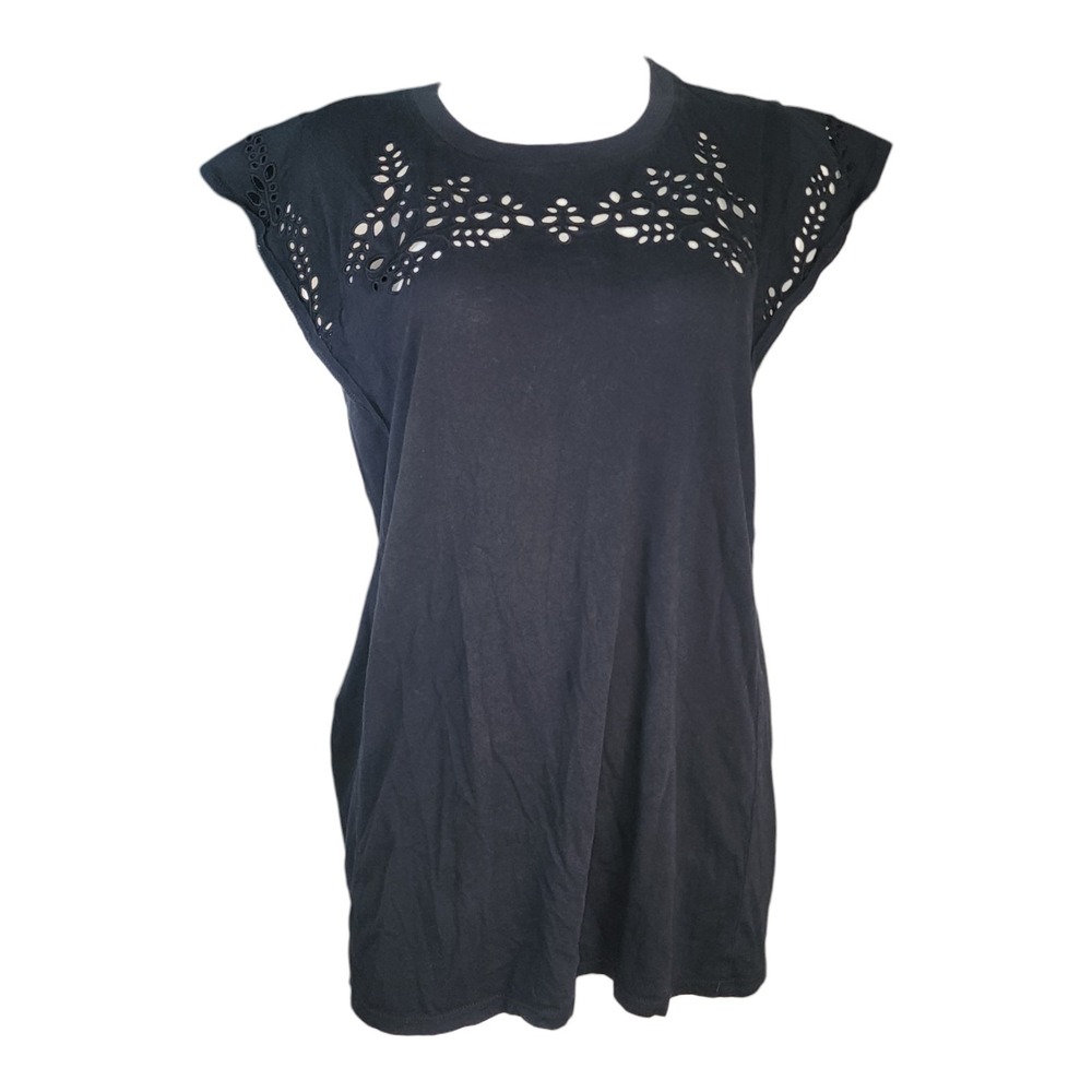 Torrid Top Womens Plus Size 2 Black Eyelet Cutout Cotton Ruffle Boho Minimalist